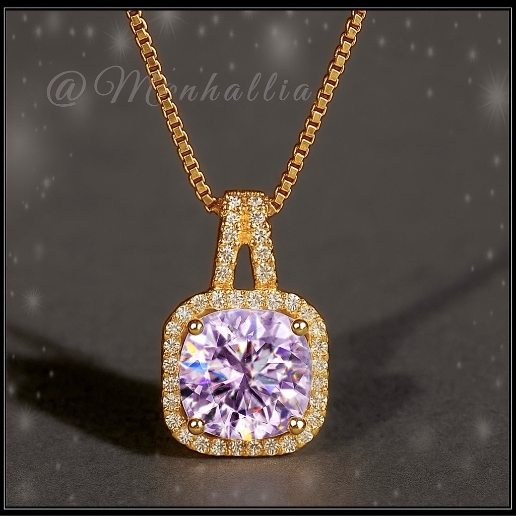 New Gold Steel 3ct Round Delicate Lilac Amethyst Solitaire Necklace Pendant